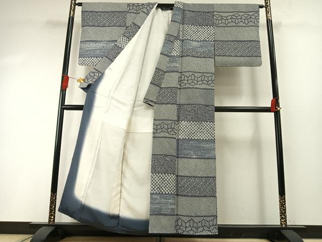 平和屋着物●上質な小紋　総絞り　横段文　正絹　逸品　AABH4893fy