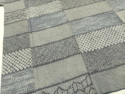 平和屋着物●上質な小紋　総絞り　横段文　正絹　逸品　AABH4893fy