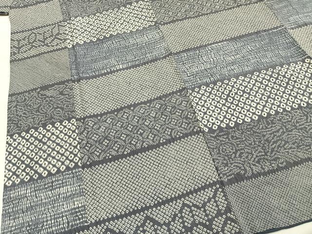 平和屋着物●上質な小紋　総絞り　横段文　正絹　逸品　AABH4893fy