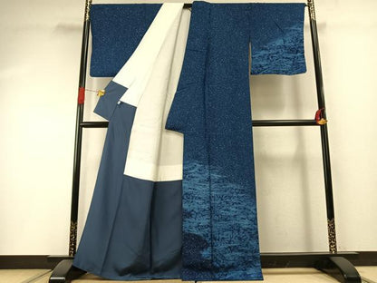 平和屋着物●訪問着　作家物　紬地　本藍　霞文　逸品　AABH4898fy
