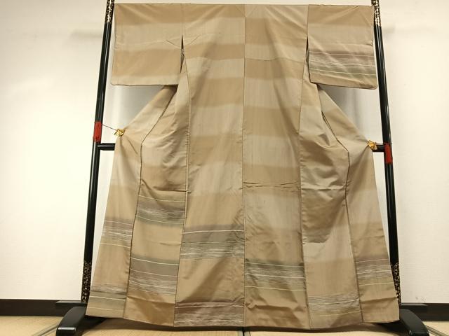 平和屋着物●訪問着　紬地　横段文　正絹　逸品　AABH4905fy