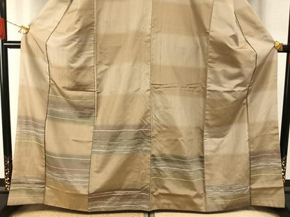 平和屋着物●訪問着　紬地　横段文　正絹　逸品　AABH4905fy