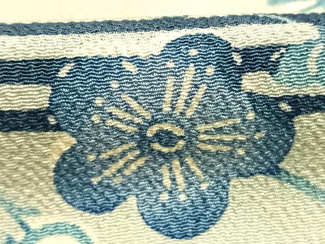 平和屋着物●上質な小紋　本藍　型染め　花鳥文　鬼しぼ縮緬　正絹　逸品　AABH4906fy
