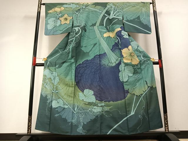 平和屋着物●京の匠日展作家　丹下雄介　訪問着　紬地　南瓜　正絹　逸品　AABH4908fy