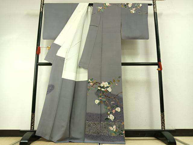 平和屋着物●本加賀友禅作家　木村州宏　訪問着　枝花文　暈し染め　正絹　逸品　AABH4910fy