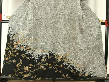 平和屋着物●訪問着　刺繍　枝花文　黒地　金糸　金彩　正絹　逸品　AABH4923fy
