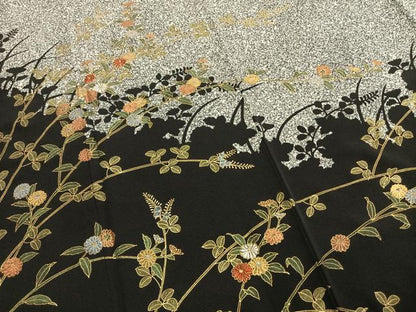 平和屋着物●訪問着　刺繍　枝花文　黒地　金糸　金彩　正絹　逸品　AABH4923fy