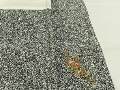 平和屋着物●訪問着　刺繍　枝花文　黒地　金糸　金彩　正絹　逸品　AABH4923fy