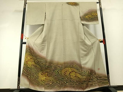 平和屋着物●樋熊哲也　訪問着　辻が花　絞り　手描き　暈し染め　金通し地　正絹　逸品　AABH4924fy
