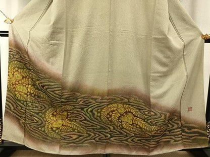 平和屋着物●樋熊哲也　訪問着　辻が花　絞り　手描き　暈し染め　金通し地　正絹　逸品　AABH4924fy