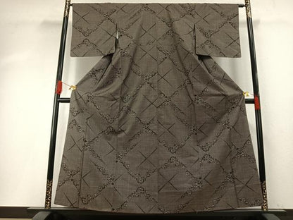 平和屋着物●本場大島紬　一元絣　草花文　正絹　逸品　AABH4927fy