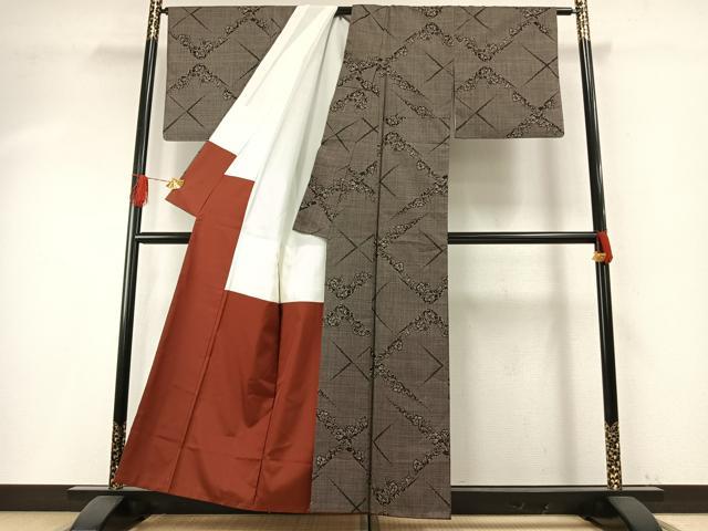 平和屋着物○本場大島紬 一元絣 草花文 正絹 逸品 AABH4927fy