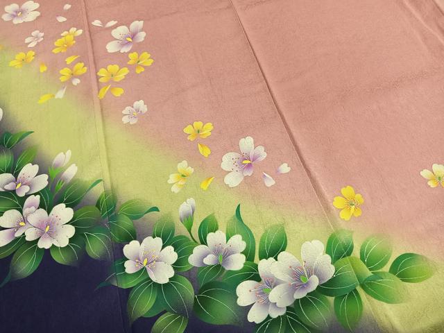 平和屋着物●訪問着　草花文　暈し染め　正絹　逸品　AABH4929fy 平和屋着物○訪問着 草花文 暈し染め 正絹 逸品 AABH4929fy