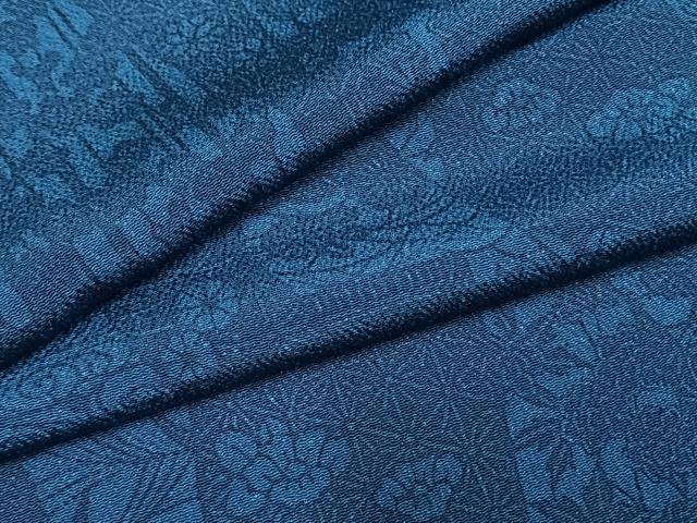 平和屋着物●上質な小紋　本藍　型染め　切嵌花文　鬼しぼ縮緬　正絹　逸品　AABH4930fy 平和屋着物○上質な小紋 本藍 型染め 切嵌花文 鬼