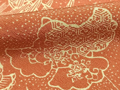 平和屋着物●竺仙鑑製　小紋　型染め　福良雀　笹竹文　反端付き　正絹　逸品　AABH4935fy