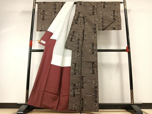 平和屋着物●本場大島紬　一元7マルキ　枝梅文　やまと誂製　正絹　逸品　AABH4940fy 平和屋着物○本場大島紬 一元7マルキ 枝梅文 やまと誂製 正絹