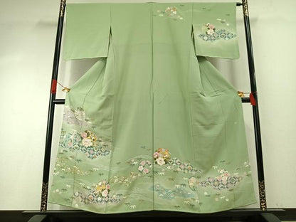 平和屋着物●訪問着　友禅　作家物　草花文　暈し染め　金彩　正絹　逸品　AABH4947fy