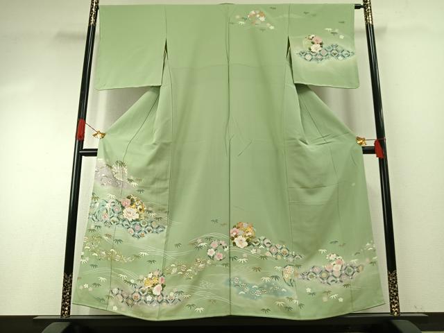 平和屋着物●訪問着　友禅　作家物　草花文　暈し染め　金彩　正絹　逸品　AABH4947fy