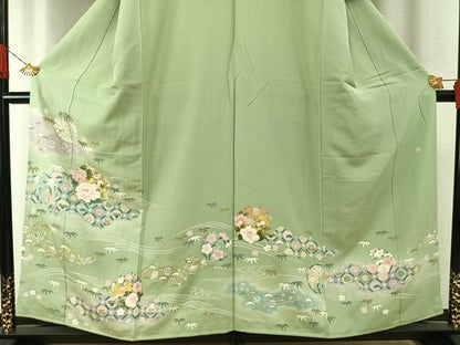 平和屋着物●訪問着　友禅　作家物　草花文　暈し染め　金彩　正絹　逸品　AABH4947fy