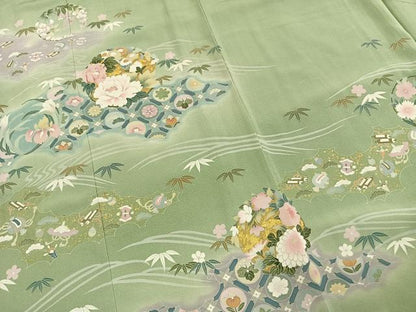 平和屋着物●訪問着　友禅　作家物　草花文　暈し染め　金彩　正絹　逸品　AABH4947fy