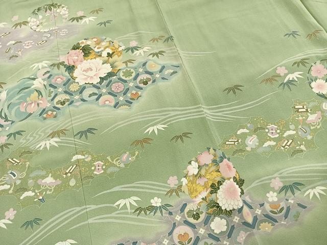 平和屋着物●訪問着　友禅　作家物　草花文　暈し染め　金彩　正絹　逸品　AABH4947fy