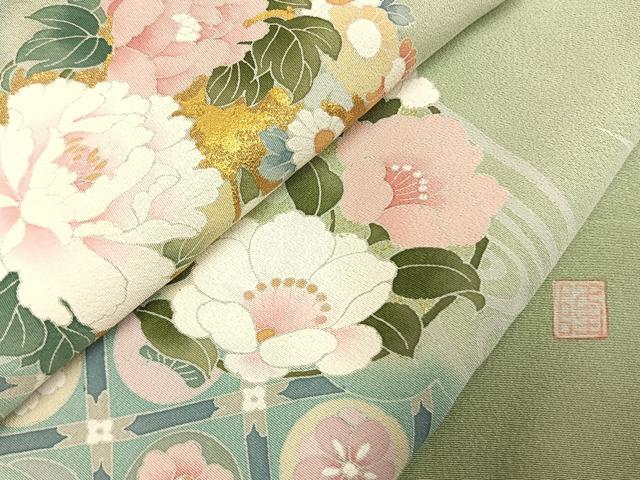平和屋着物●訪問着　友禅　作家物　草花文　暈し染め　金彩　正絹　逸品　AABH4947fy