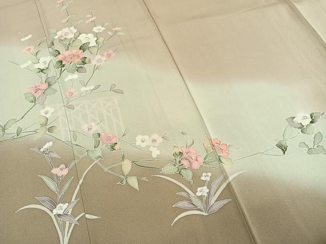 平和屋着物●訪問着　友禅　枝花文　暈し染め　正絹　逸品　AABH4948fy