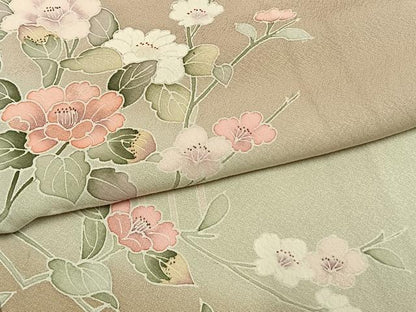 平和屋着物●訪問着　友禅　枝花文　暈し染め　正絹　逸品　AABH4948fy
