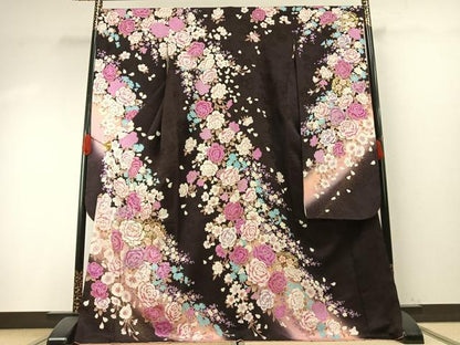 平和屋着物●豪華振袖　草花文　暈し染め　金糸　金銀彩　ラインストーン　正絹　逸品　AABH4949fy