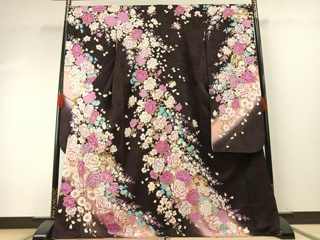 平和屋着物●豪華振袖　草花文　暈し染め　金糸　金銀彩　ラインストーン　正絹　逸品　AABH4949fy