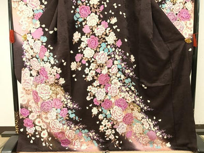 平和屋着物●豪華振袖　草花文　暈し染め　金糸　金銀彩　ラインストーン　正絹　逸品　AABH4949fy