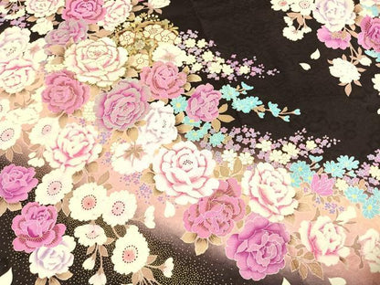 平和屋着物●豪華振袖　草花文　暈し染め　金糸　金銀彩　ラインストーン　正絹　逸品　AABH4949fy