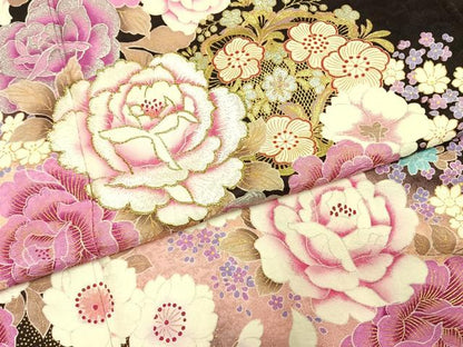 平和屋着物●豪華振袖　草花文　暈し染め　金糸　金銀彩　ラインストーン　正絹　逸品　AABH4949fy