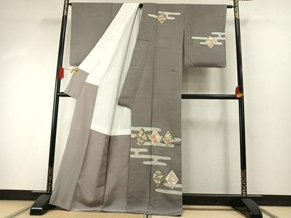 平和屋着物●訪問着　友禅　駒刺繍　花菱文　正絹　逸品　未使用　AABH4950fy