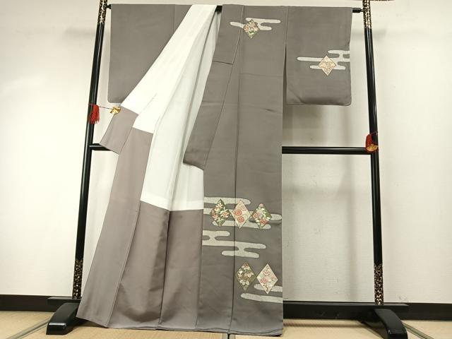 平和屋着物●訪問着　友禅　駒刺繍　花菱文　正絹　逸品　未使用　AABH4950fy