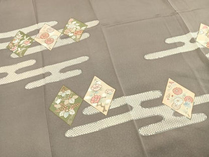 平和屋着物●訪問着　友禅　駒刺繍　花菱文　正絹　逸品　未使用　AABH4950fy