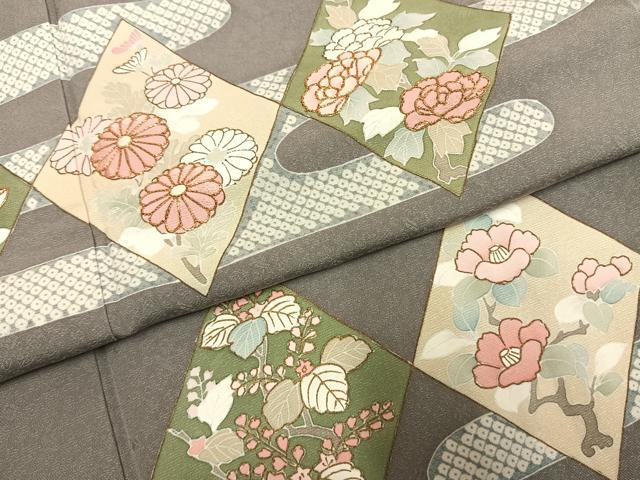 平和屋着物●訪問着　友禅　駒刺繍　花菱文　正絹　逸品　未使用　AABH4950fy