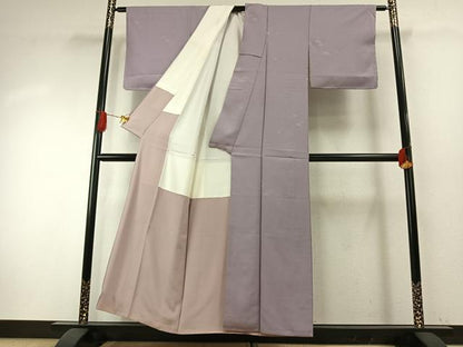 平和屋着物●上質な色無地　笹地紋　牡丹鼠色　正絹　逸品　AABH4959fy
