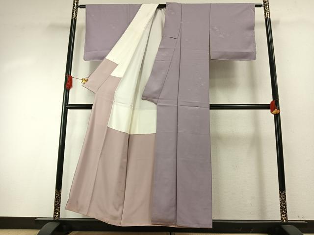 平和屋着物●上質な色無地　笹地紋　牡丹鼠色　正絹　逸品　AABH4959fy