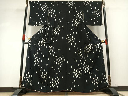平和屋着物●上質な小紋　絞り　散らし文様　黒地　正絹　逸品　AABH4965fy