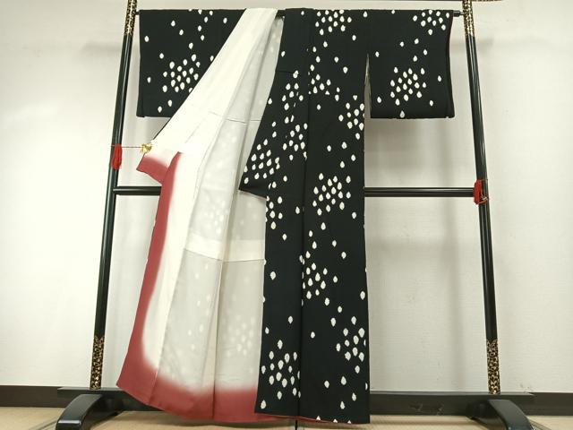 平和屋着物●上質な小紋　絞り　吉祥文　黒地　正絹　逸品　AABH3024ph 平和屋着物○上質な小紋 絞り 散らし文様 黒地 正絹 逸品 AABH4965fy