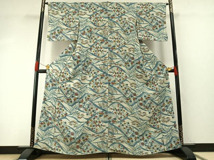 平和屋着物●上質な小紋　型染め　草花文　正絹　逸品　AABH4966fy
