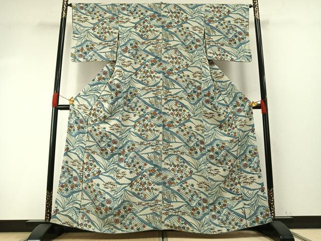 平和屋着物●上質な小紋　型染め　草花文　正絹　逸品　AABH4966fy