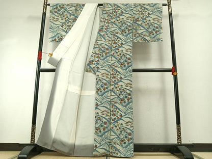 平和屋着物●上質な小紋　型染め　草花文　正絹　逸品　AABH4966fy