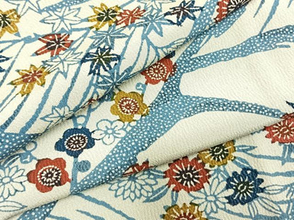 平和屋着物●上質な小紋　型染め　草花文　正絹　逸品　AABH4966fy