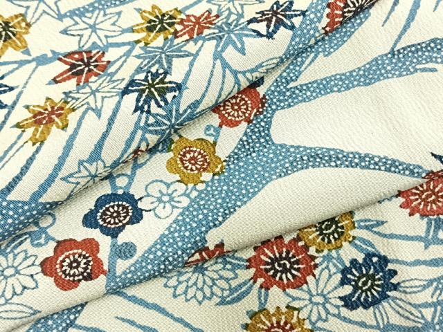 平和屋着物●上質な小紋　型染め　草花文　正絹　逸品　AABH4966fy