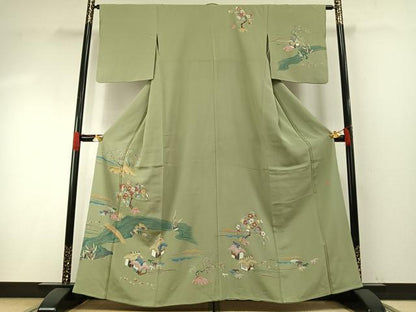 平和屋着物●訪問着　友禅　作家物　風景花文　正絹　逸品　AABH4968fy