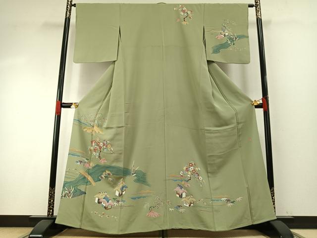 平和屋着物●訪問着　友禅　作家物　風景花文　正絹　逸品　AABH4968fy