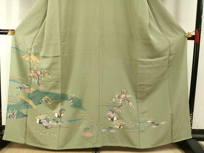 平和屋着物●訪問着　友禅　作家物　風景花文　正絹　逸品　AABH4968fy