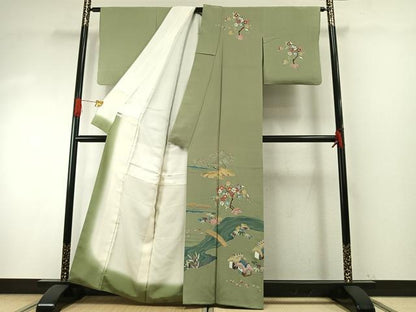 平和屋着物●訪問着　友禅　作家物　風景花文　正絹　逸品　AABH4968fy